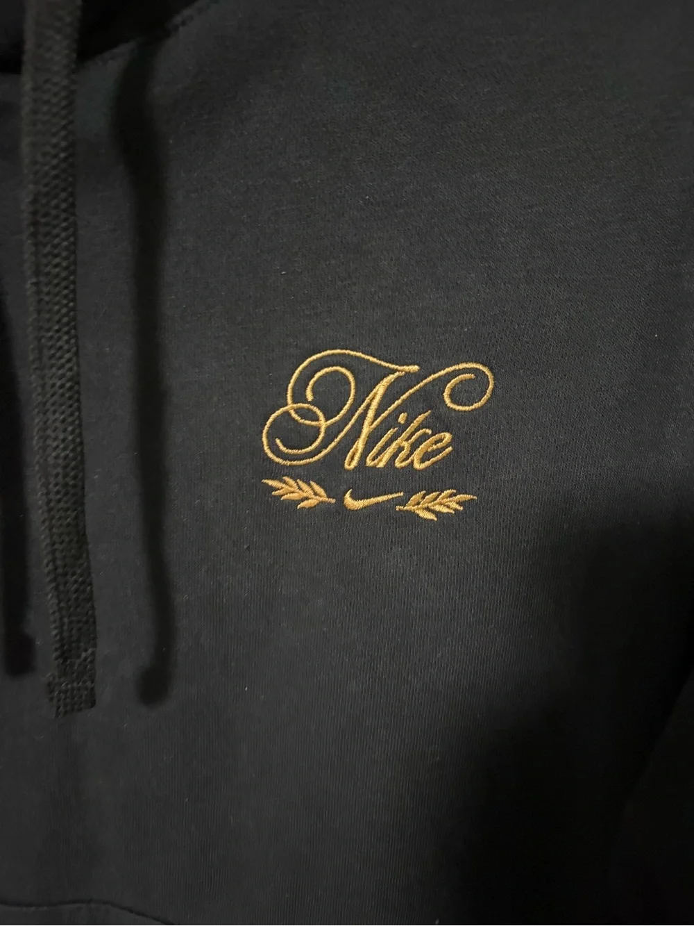 Nike Black Hoodie with Gold Script Logo